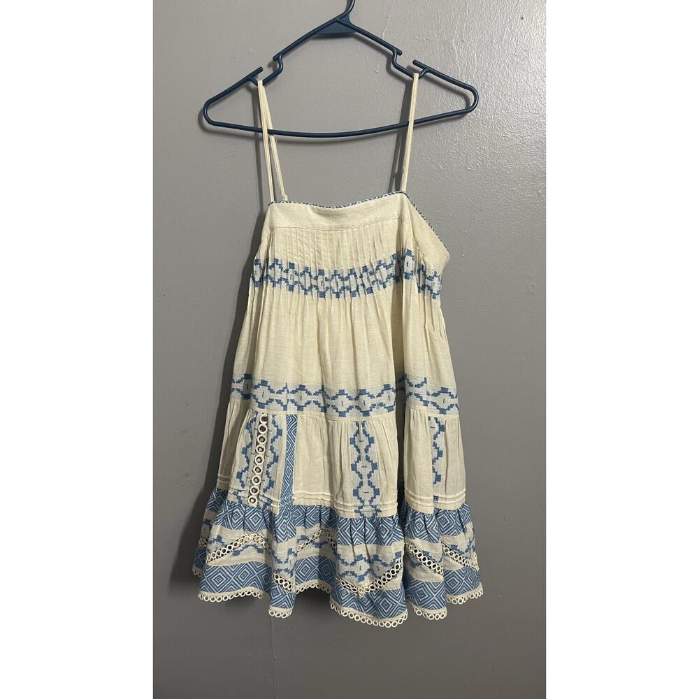 Hemant & Nandita Petite Small Mini Dress Blue White Embroidered Boho Cotton